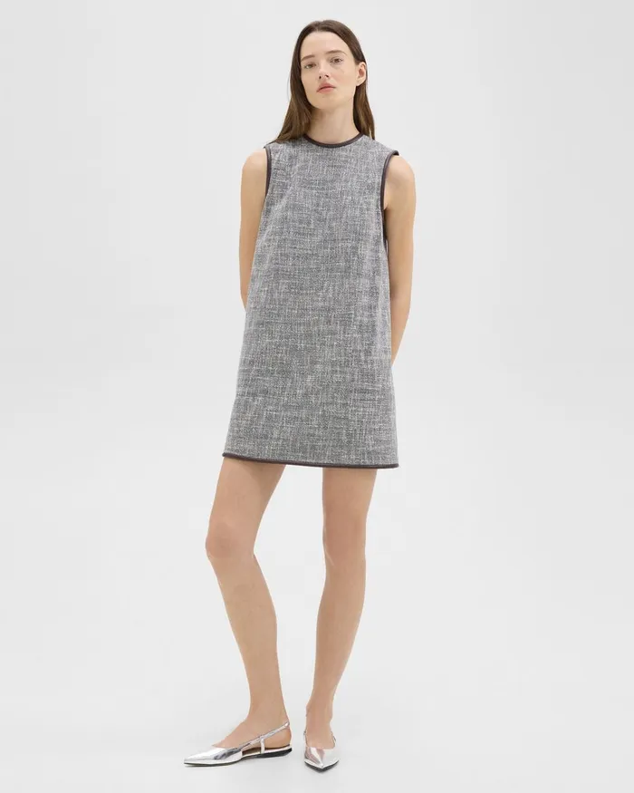 Women Theory Dresses Relaxed Sleeveless Dress In Canvas Tweed Coffeebrown