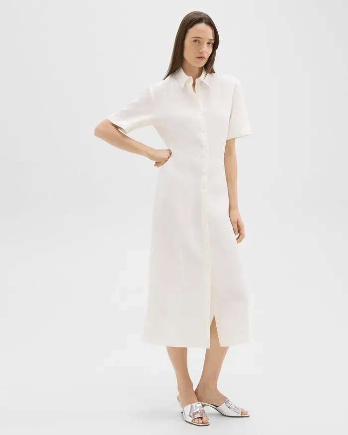 Women Theory Dresses ShortSleeve Shirt Dress In Galena Linen White