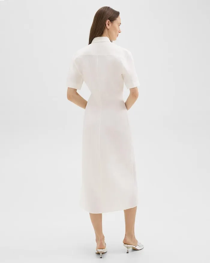 Women Theory Dresses ShortSleeve Shirt Dress In Galena Linen White