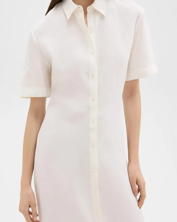 Women Theory Dresses ShortSleeve Shirt Dress In Galena Linen White