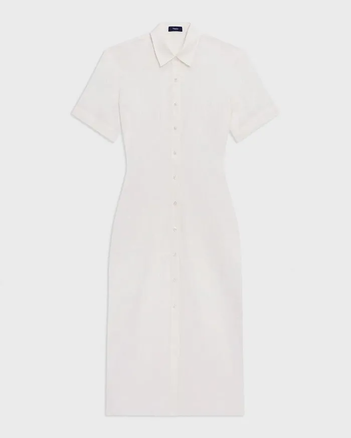 Women Theory Dresses ShortSleeve Shirt Dress In Galena Linen White