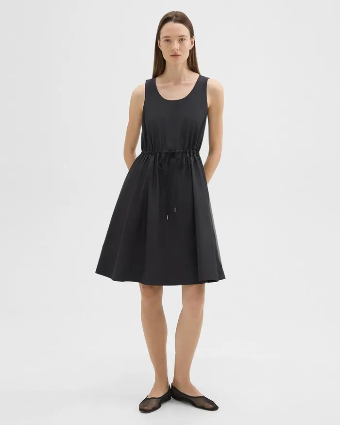 Women Theory Dresses Sleeveless Drawstring Dress In CottonBlend Black