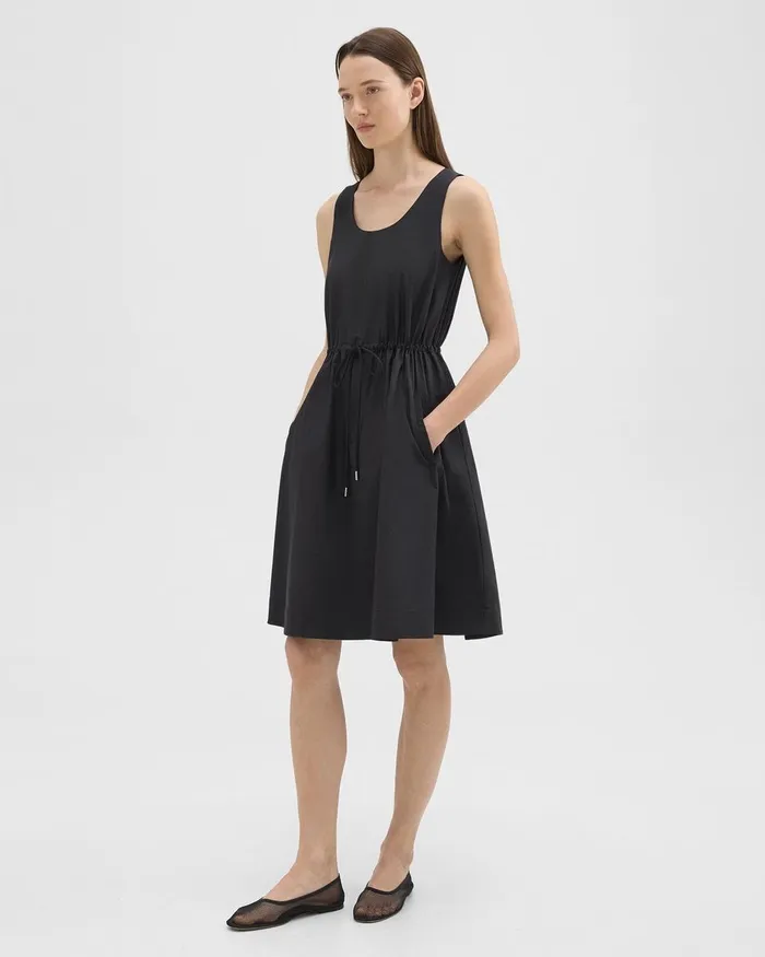 Women Theory Dresses Sleeveless Drawstring Dress In CottonBlend Black
