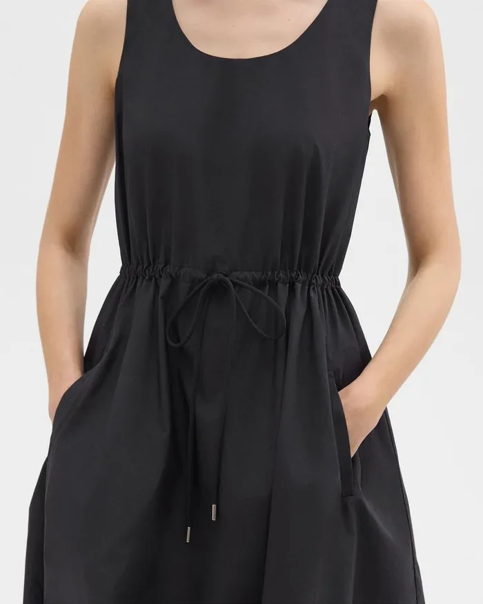 Women Theory Dresses Sleeveless Drawstring Dress In CottonBlend Black