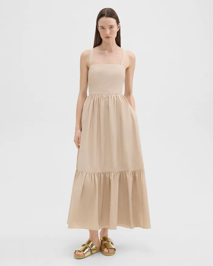 Women Theory Dresses Tiered Sleeveless Dress In CottonBlend Soft Gold
