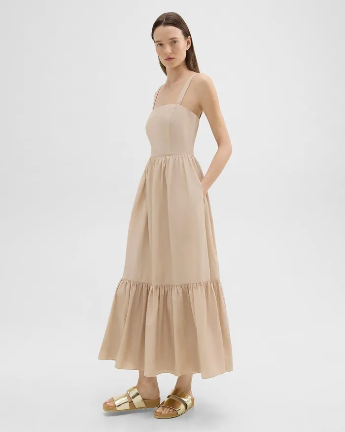 Women Theory Dresses Tiered Sleeveless Dress In CottonBlend Soft Gold