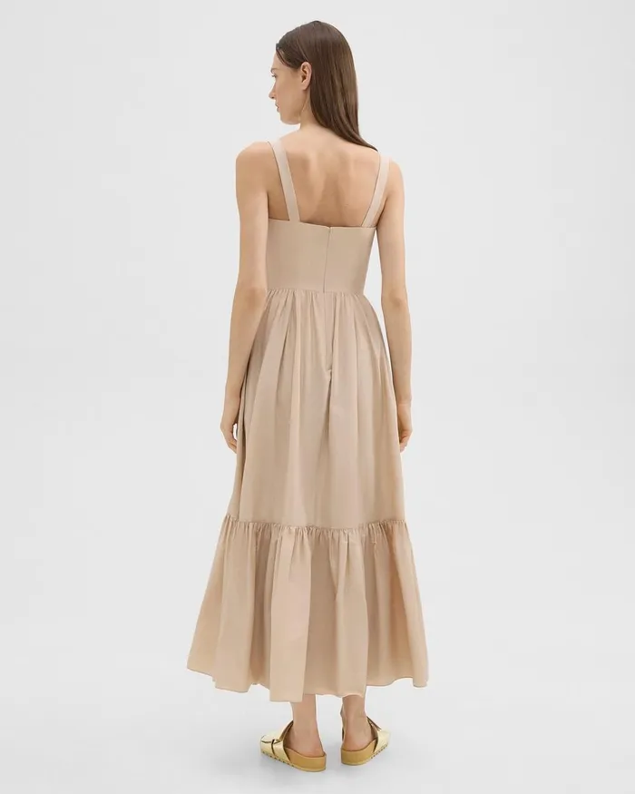 Women Theory Dresses Tiered Sleeveless Dress In CottonBlend Soft Gold