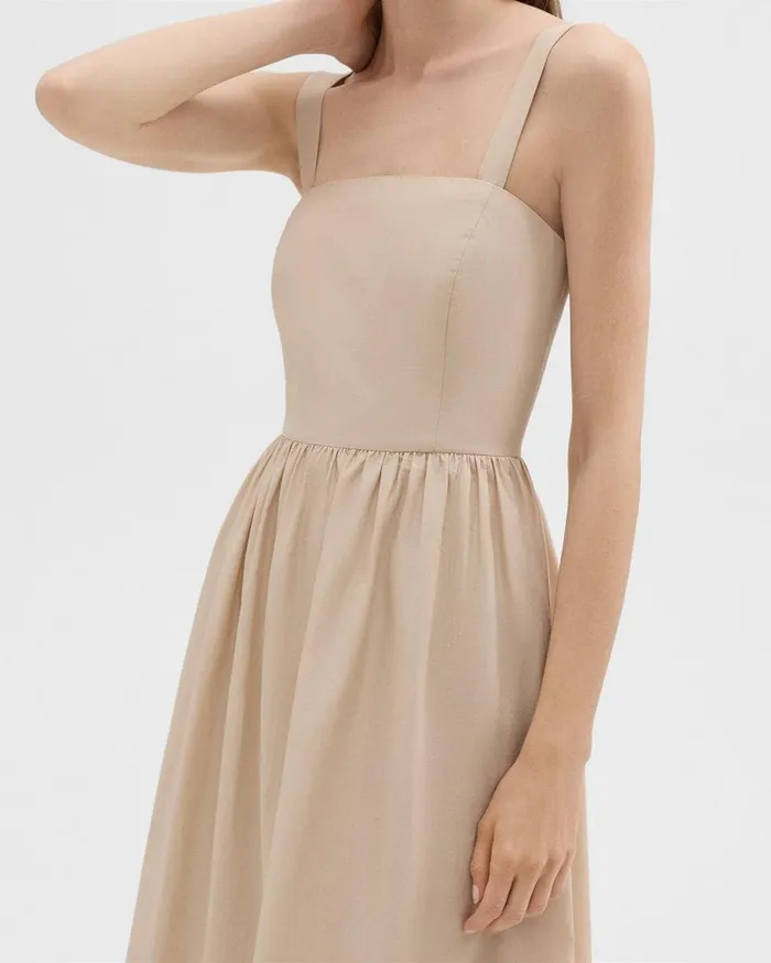 Women Theory Dresses Tiered Sleeveless Dress In CottonBlend Soft Gold
