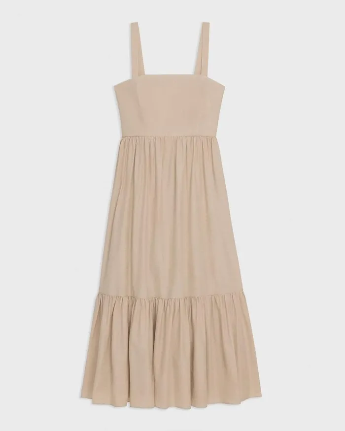 Women Theory Dresses Tiered Sleeveless Dress In CottonBlend Soft Gold