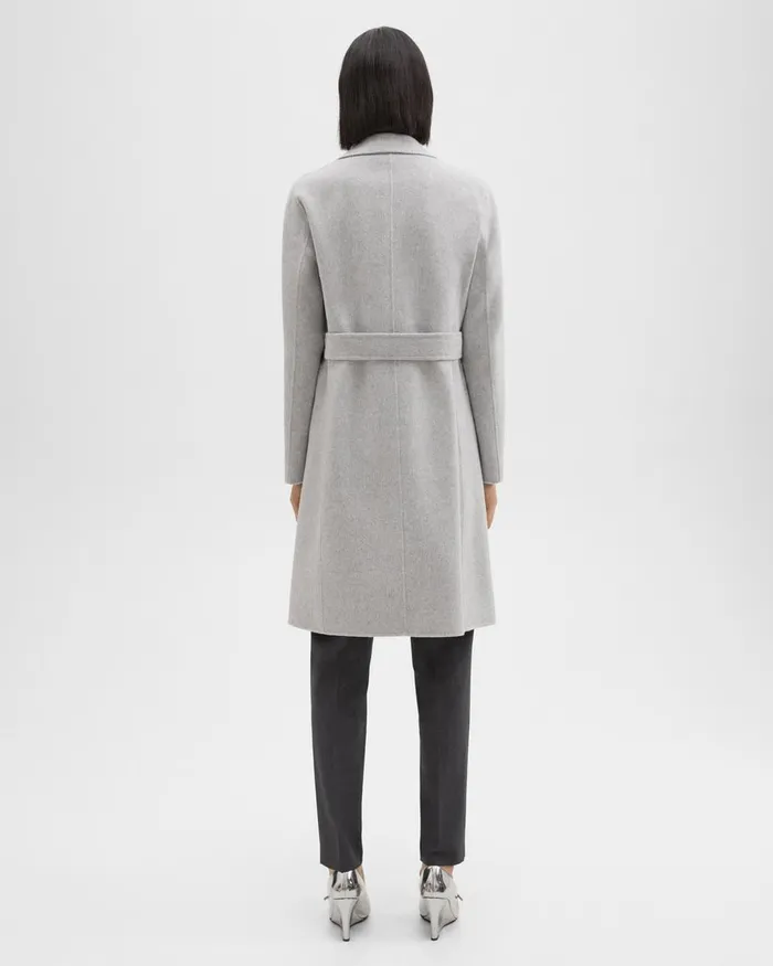 Women Theory Outerwear Wrap Coat In DoubleFace WoolCashmere Melange Grey