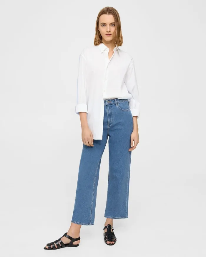 Women Theory Pants HighWaist StraightLeg Jean In Stretch Denim Washed Indigo