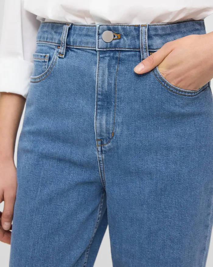 Women Theory Pants HighWaist StraightLeg Jean In Stretch Denim Washed Indigo