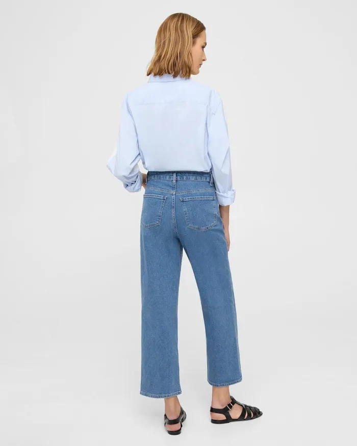 Women Theory Pants HighWaist StraightLeg Jean In Stretch Denim Washed Indigo