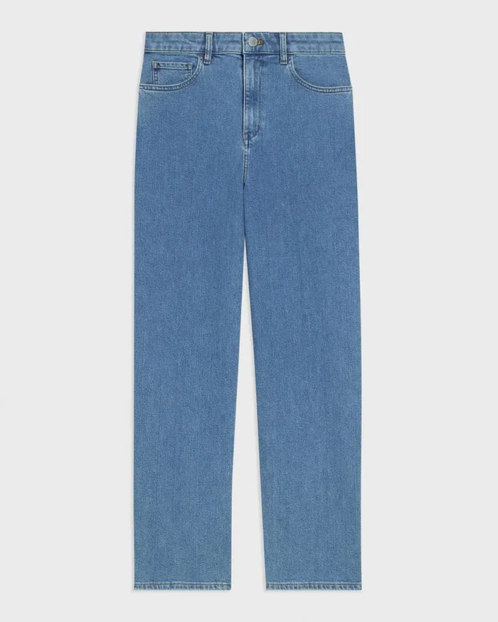 Women Theory Pants HighWaist StraightLeg Jean In Stretch Denim Washed Indigo