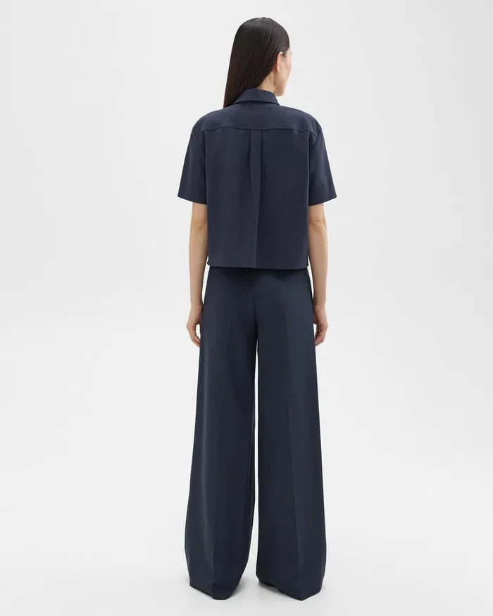 Women Theory Pants HighWaist WideLeg Pant In Good Wool Nocturne Navy