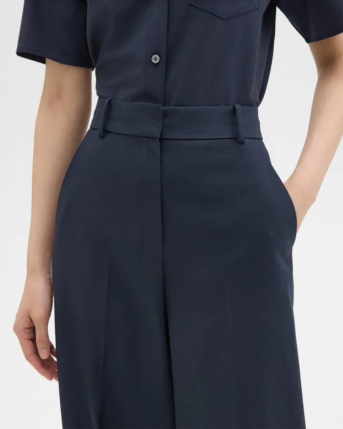 Women Theory Pants HighWaist WideLeg Pant In Good Wool Nocturne Navy