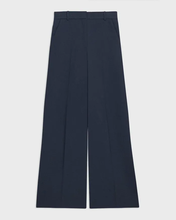 Women Theory Pants HighWaist WideLeg Pant In Good Wool Nocturne Navy