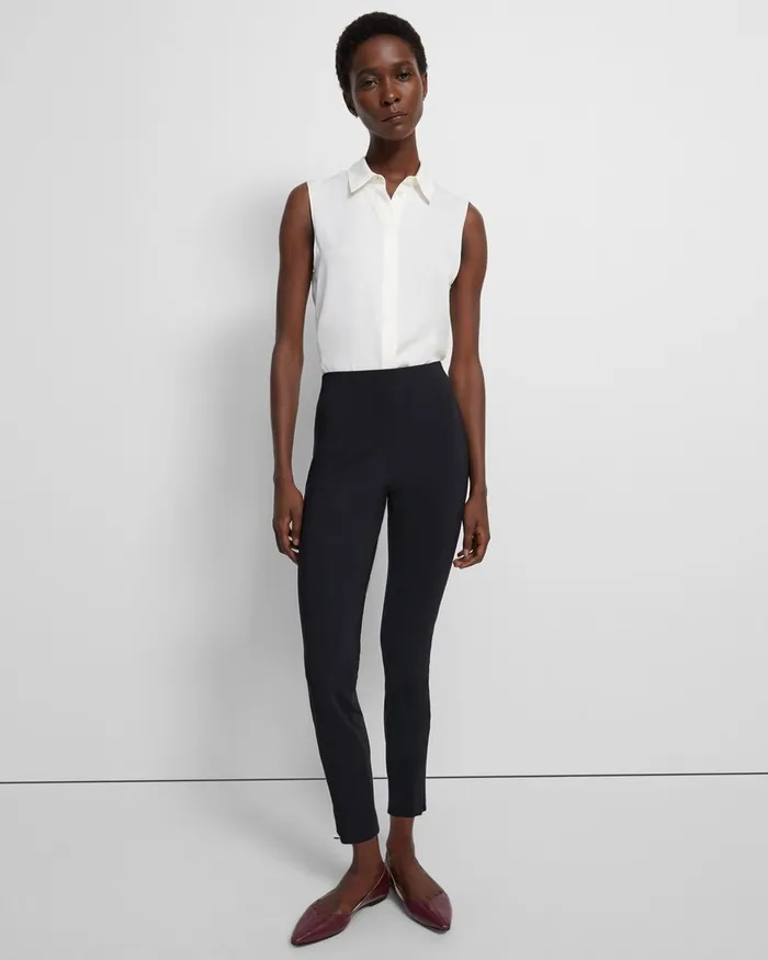 Women Theory Pants Seamed Slit Legging In Precision Ponte Black