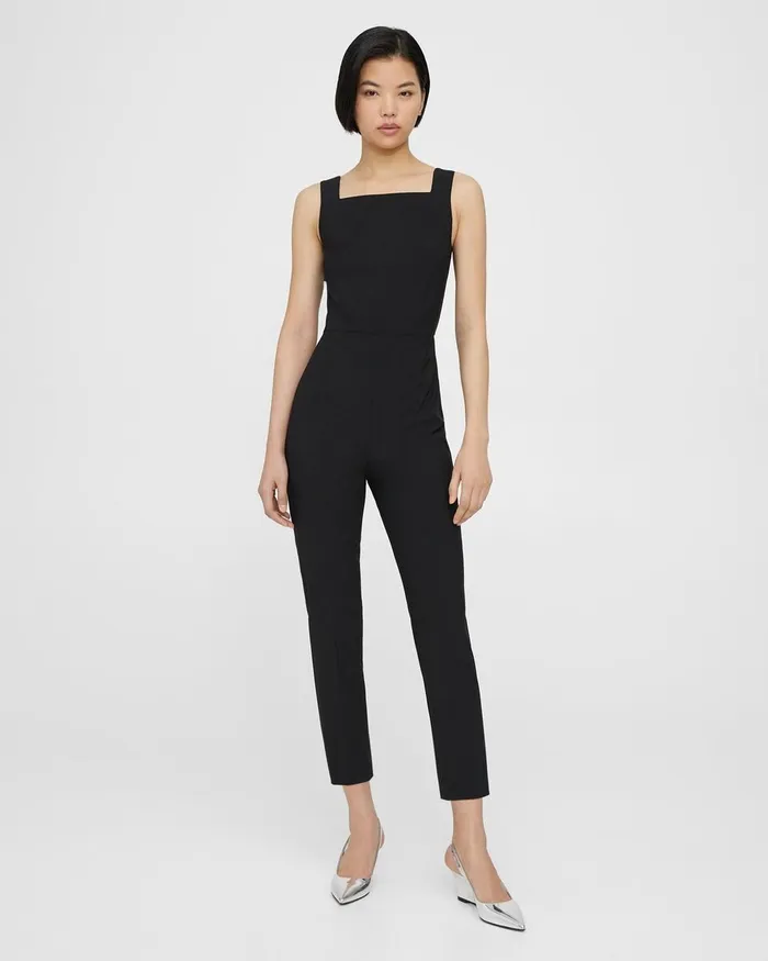 Women Theory Pants Sleeveless Jumpsuit In Good Wool Black