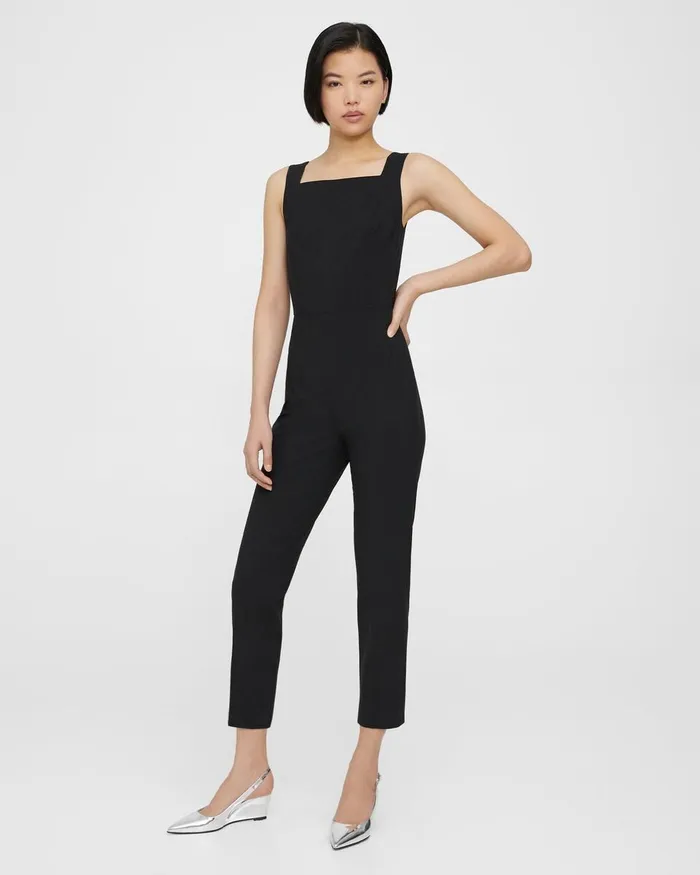 Women Theory Pants Sleeveless Jumpsuit In Good Wool Black