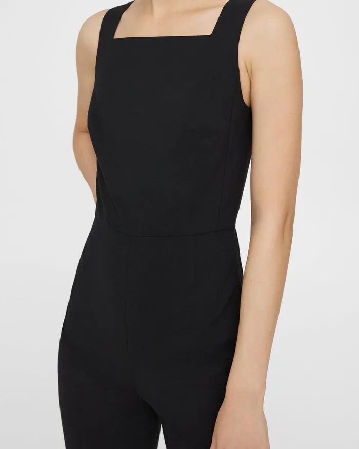 Women Theory Pants Sleeveless Jumpsuit In Good Wool Black