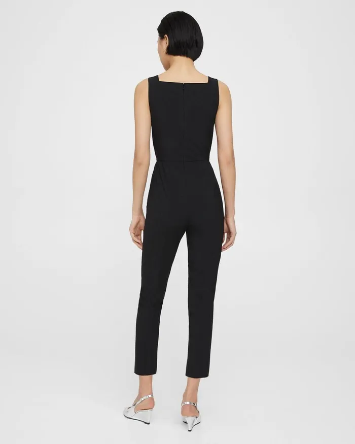 Women Theory Pants Sleeveless Jumpsuit In Good Wool Black