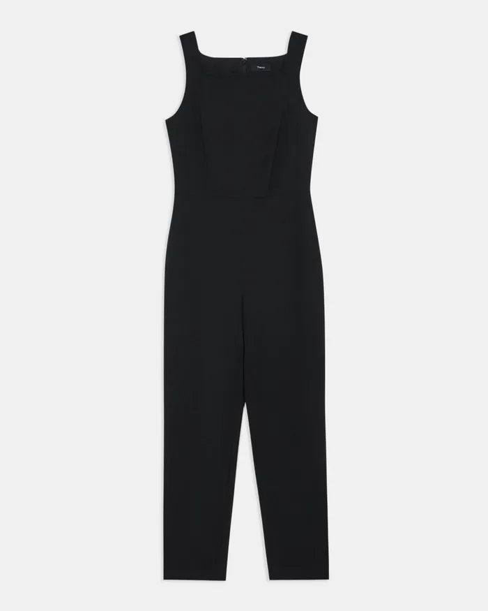 Women Theory Pants Sleeveless Jumpsuit In Good Wool Black