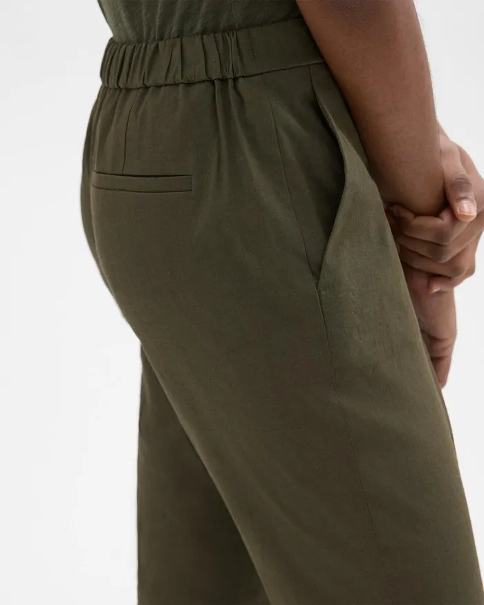 Women Theory Pants Treeca PullOn Pant In Good Linen Dark Olive