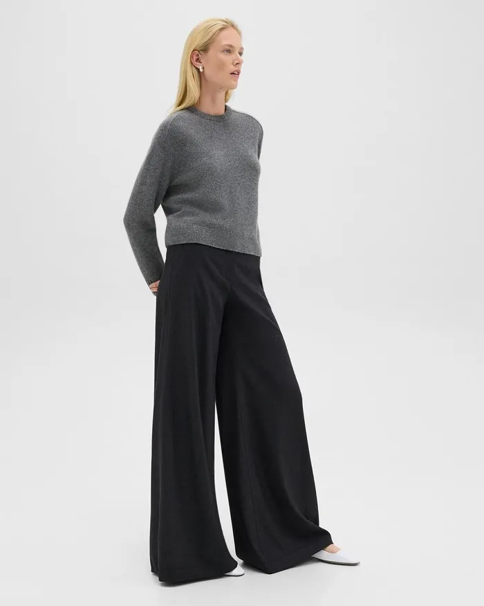 Women Theory Pants Ultra WideLeg Pant In Stretch Flannel Charcoal Melange