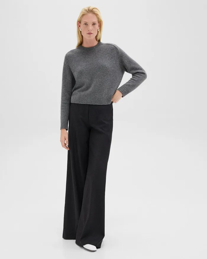 Women Theory Pants Ultra WideLeg Pant In Stretch Flannel Charcoal Melange