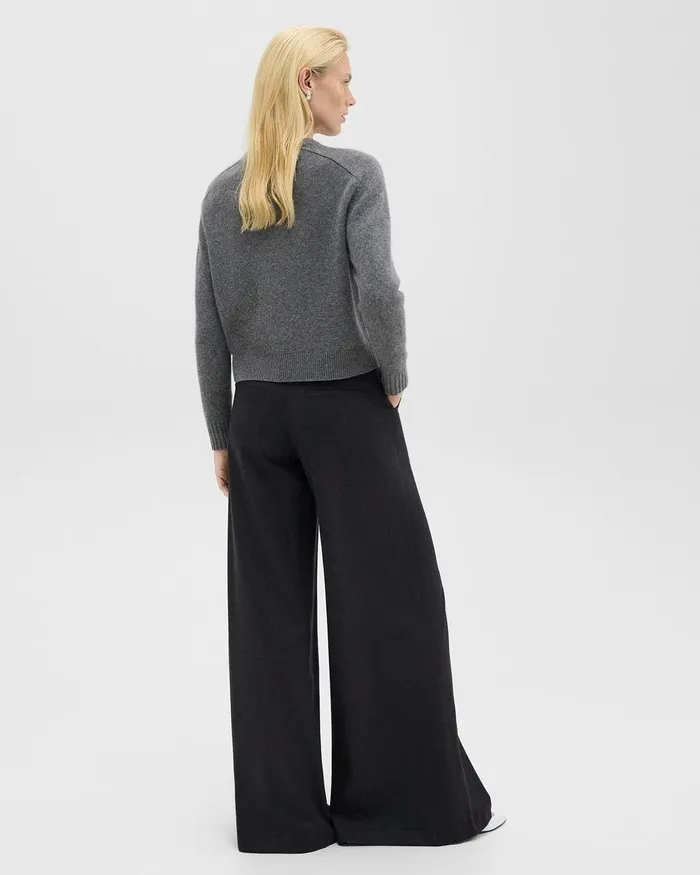 Women Theory Pants Ultra WideLeg Pant In Stretch Flannel Charcoal Melange