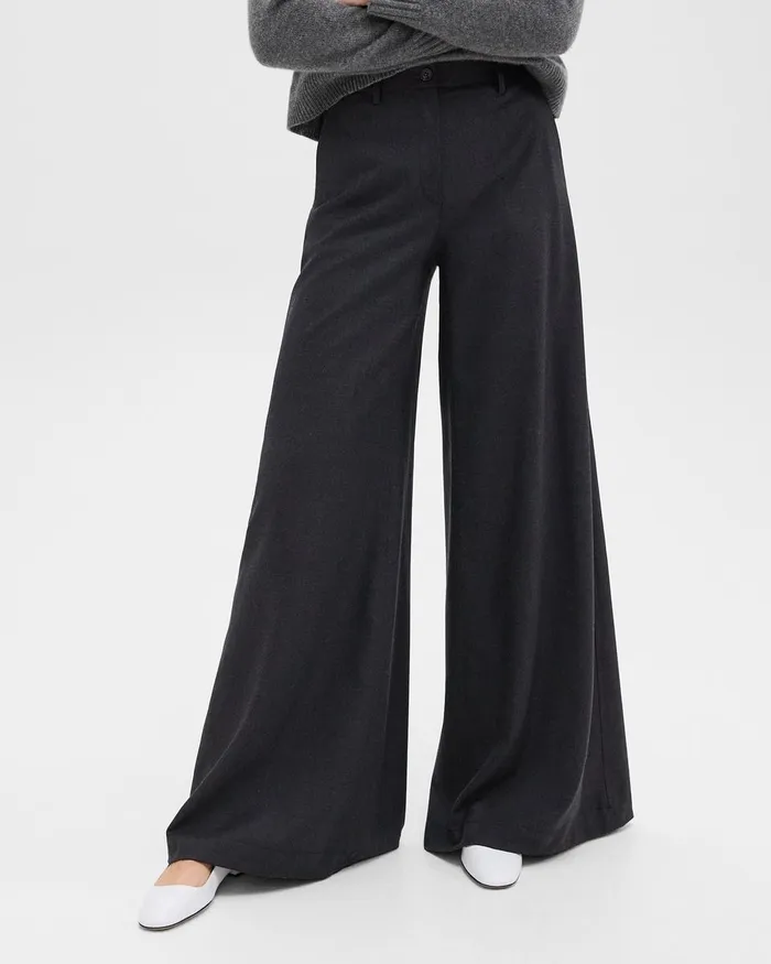Women Theory Pants Ultra WideLeg Pant In Stretch Flannel Charcoal Melange