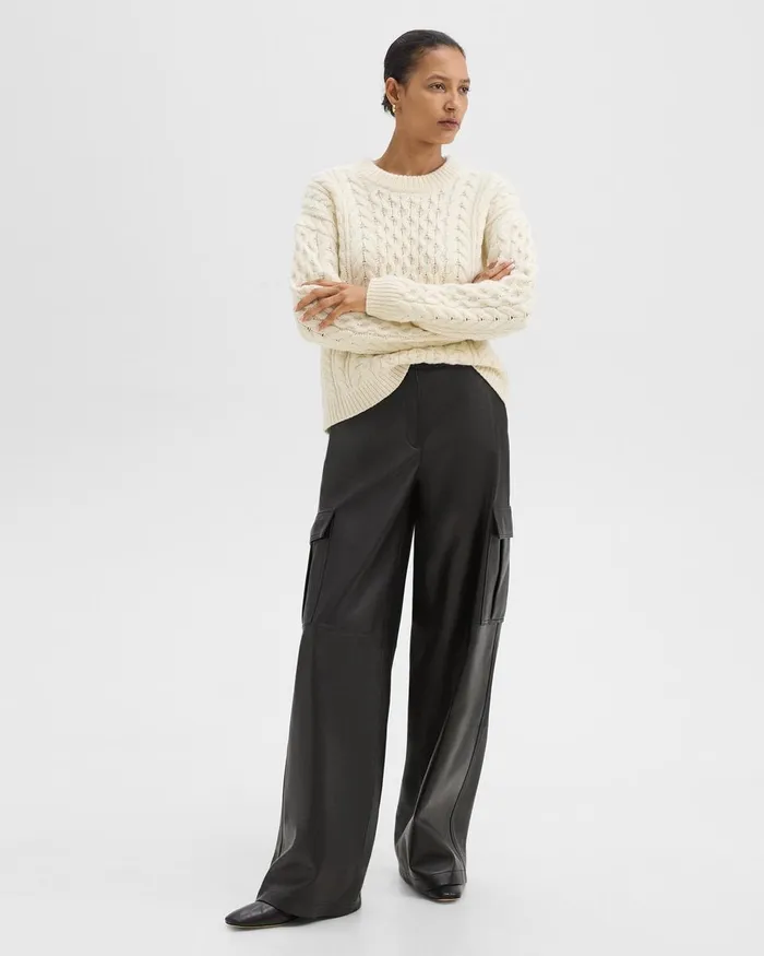 Women Theory Pants WideLeg Cargo Pant In Leather Black