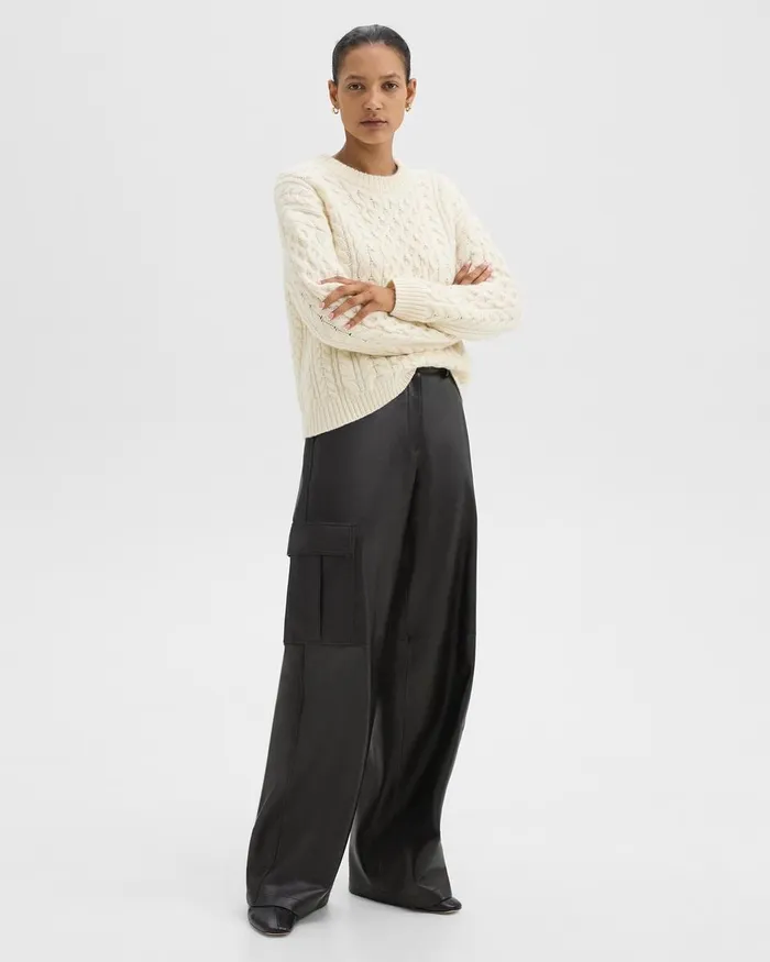 Women Theory Pants WideLeg Cargo Pant In Leather Black
