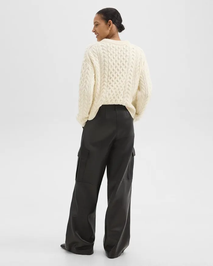 Women Theory Pants WideLeg Cargo Pant In Leather Black