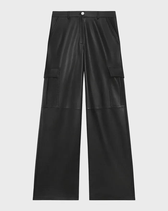 Women Theory Pants WideLeg Cargo Pant In Leather Black