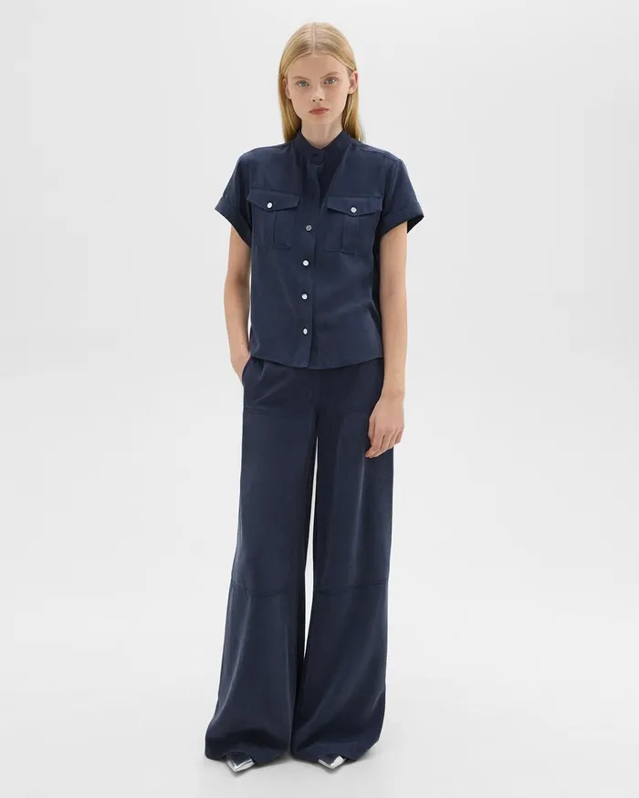 Women Theory Pants WideLeg Carpenter Pant In Fluid Twill Nocturne Navy