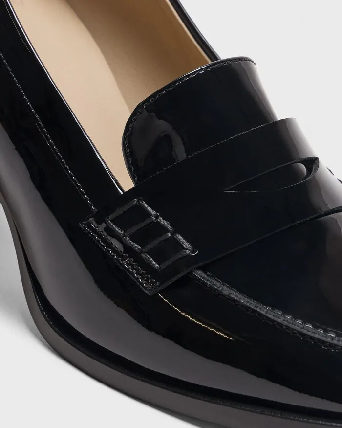 Women Theory Shoes Loafer Pump In Patent Leather Black