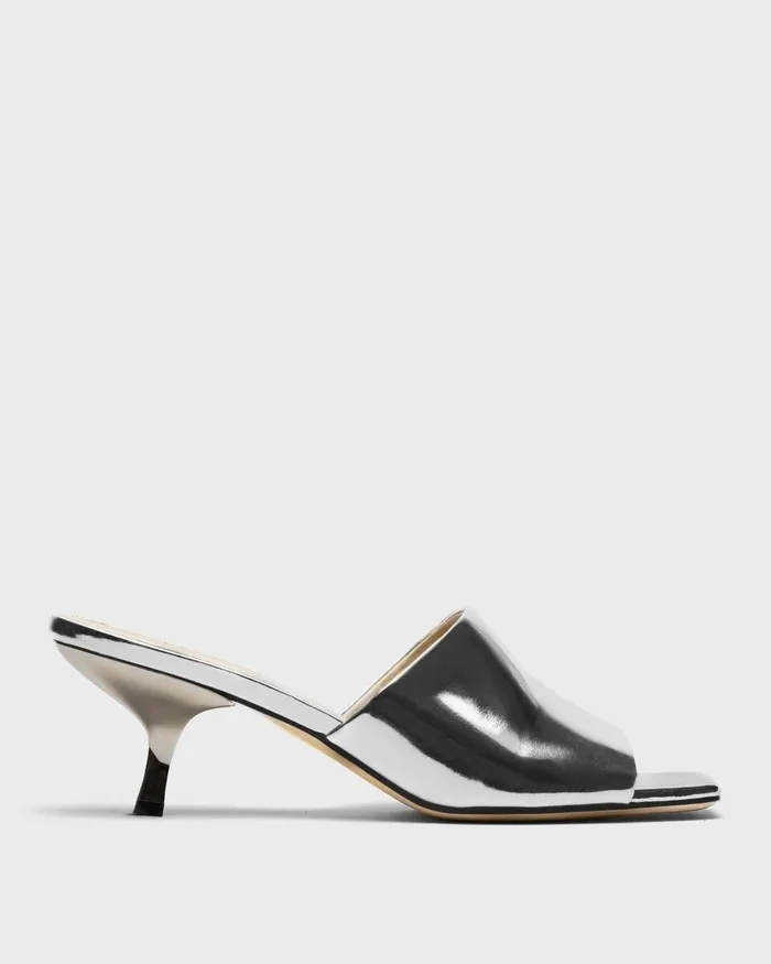 Women Theory Shoes Mule Sandal In Metallic Leather Silver