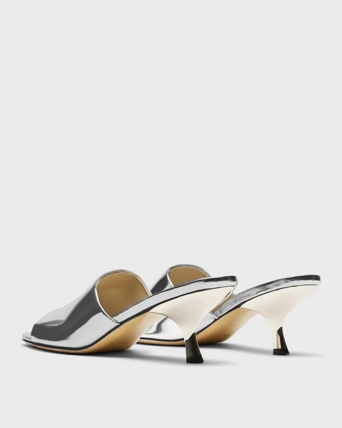 Women Theory Shoes Mule Sandal In Metallic Leather Silver
