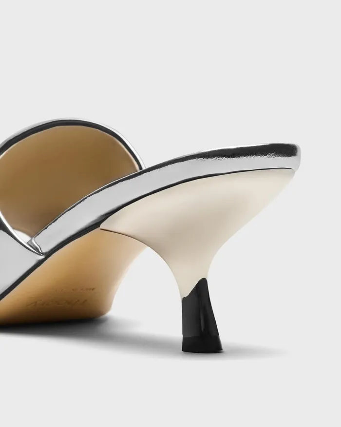 Women Theory Shoes Mule Sandal In Metallic Leather Silver