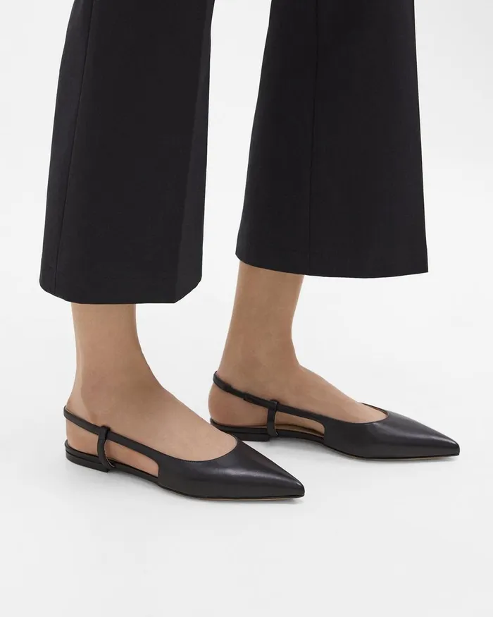 Women Theory Shoes Slingback Flat In Leather Black