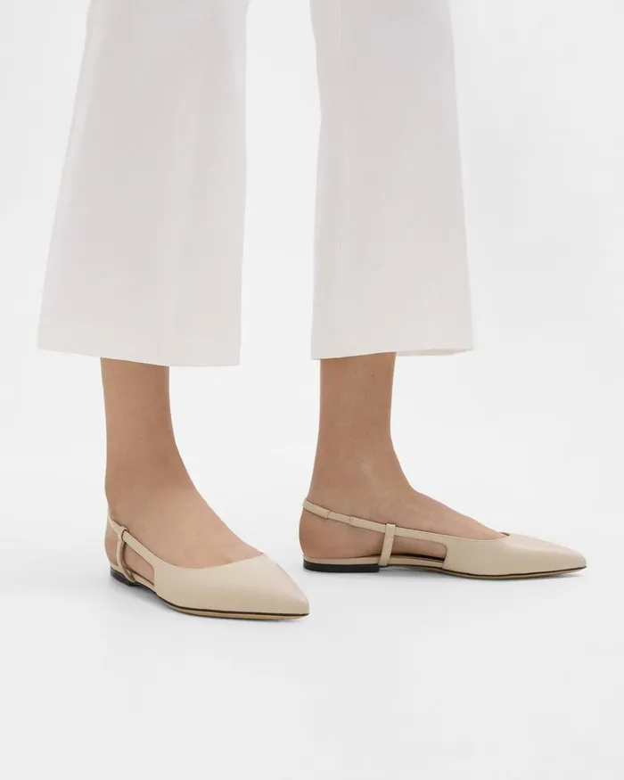 Women Theory Shoes Slingback Flat In Leather Light Nude