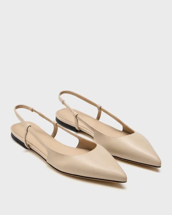Women Theory Shoes Slingback Flat In Leather Light Nude