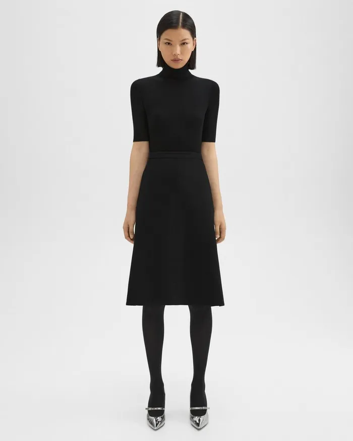 Women Theory Skirts Flared Midi Skirt In Double Weave Black