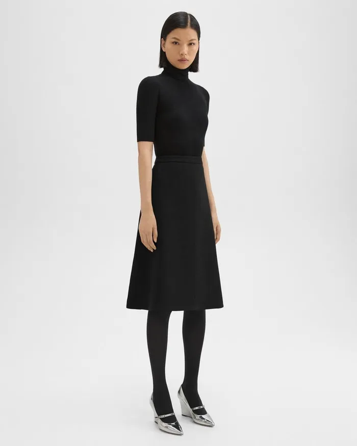 Women Theory Skirts Flared Midi Skirt In Double Weave Black