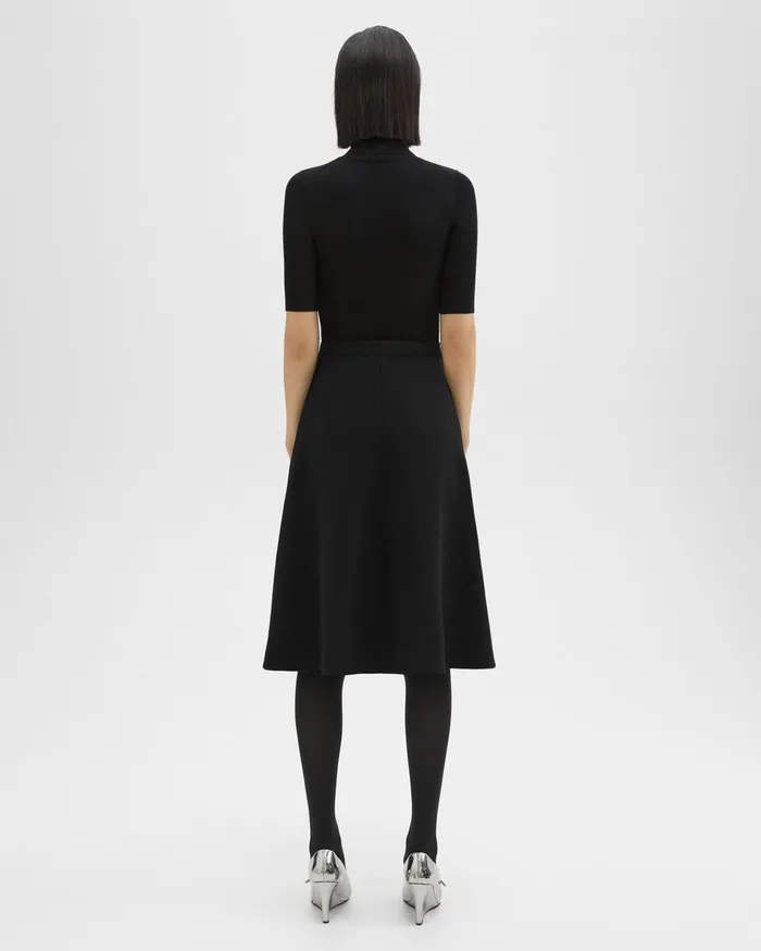 Women Theory Skirts Flared Midi Skirt In Double Weave Black