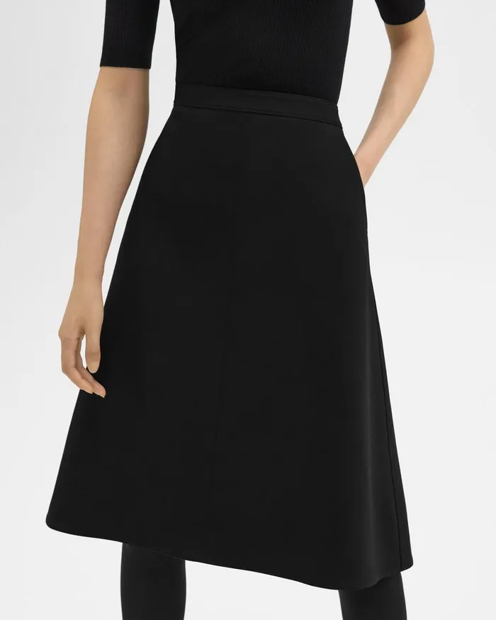 Women Theory Skirts Flared Midi Skirt In Double Weave Black