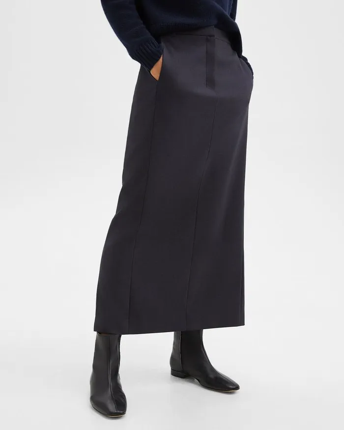 Women Theory Skirts Maxi Trouser Skirt In Stretch Flannel Dark Navy