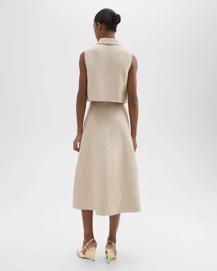 Women Theory Skirts Midi Circle Skirt In Basket Weave Linen Straw